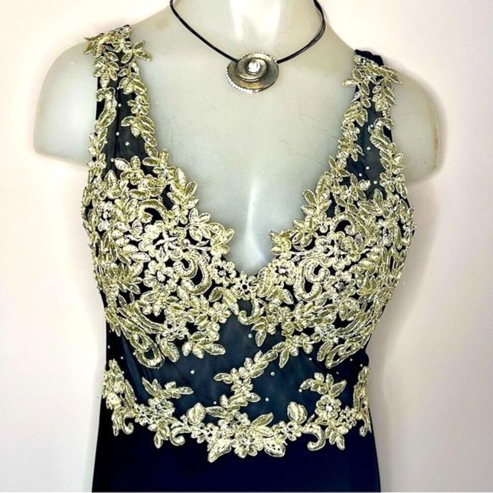 Blondie Nites by Stacy Sklar Juniors 11 Long Black & Gold‎ Long Gown Formal Prom - Picture 15 of 15